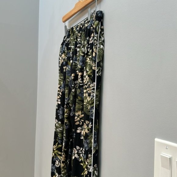 Okakie Black/Green Floral Wide Leg Pants Size L - Picture 5 of 7